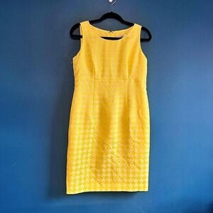 Y2K Houndstooth Dress Women's Size 8 Petite Yellow Kasper Pencil Empire Waist